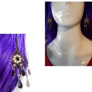 Gold Black Multi-Design Floral Earrings